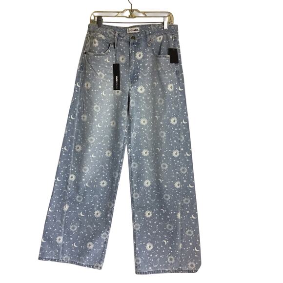 Fashionova Women Baggy Jeans Sz.9 Blue NWT Star Aligning print Jeans boho Y2K - Picture 3 of 9